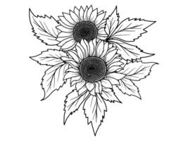 fleur ligne art noir et blanc vecteur