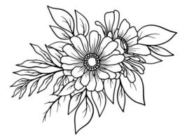 main tiré fleur ligne art illustration vecteur