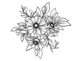 main tiré fleur ligne art illustration vecteur