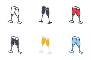 à votre santé Champagne des lunettes Icônes avec différent modes. tintement des lunettes avec Champagne symbole vecteur illustration isolé sur blanc Contexte