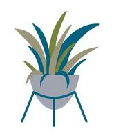 plante d'appartement avec longue feuilles dans sol pot dans cool vert et bleu couleurs. moderne branché rétro concept pour vivant pièce conception ou affiche. vecteur