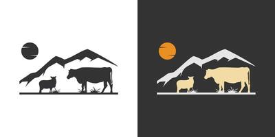 bétail mouton vache Montagne logo bétail vecteur illustration