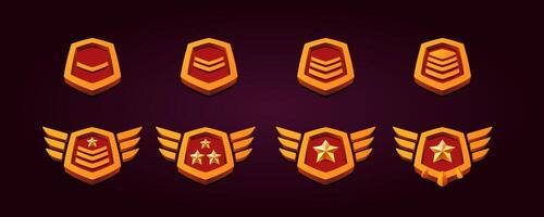 métal or rang brevet badges avec rouge couleur. Trois dimensionnel effet avec ailes. vecteur