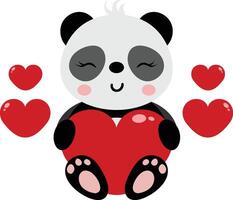 aimant Panda avec rouge cœurs vecteur