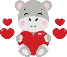 aimant hippopotame avec rouge cœurs vecteur