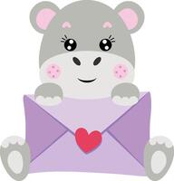 mignonne hippopotame séance tenir une une lettre enveloppe vecteur