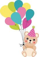 anniversaire nounours ours en portant une ensemble de des ballons vecteur