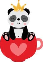 mignonne Panda avec couronne sur tête à l'intérieur l'amour tasse vecteur