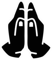prier mains icône. mains plié dans prière signe. noir et blanc image de une prier mains symbole. plat style. vecteur