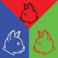 chat vecteur icône, direct style icône, de animal tête Icônes collection, isolé sur rouge, bleu et vert Contexte.