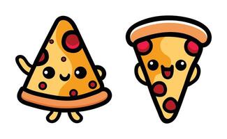 content kawaii mignonne Pizza tranche. vecteur plat dessin animé personnage illustration icône conception.
