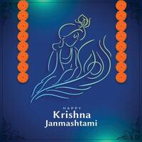 bleu krishna janmashtami salutation carte conception dans ligne style vecteur