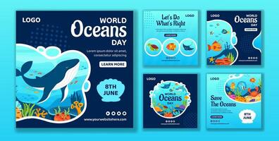 océans journée social médias Publier plat dessin animé main tiré modèles Contexte illustration vecteur