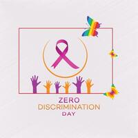 zéro la discrimination journée affiche, avec. arc-en-ciel, papillons. coloré, typographie, et. symbole, vecteur, 1 mars, social médias Publier vecteur