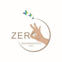 zéro la discrimination journée affiche, avec. arc-en-ciel, papillons. coloré, typographie, et. symbole, vecteur, 1 mars, social médias Publier vecteur