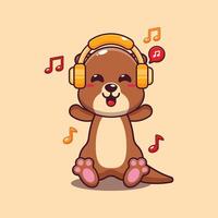 mignonne loutre écoute la musique avec casque de musique dessin animé vecteur illustration.