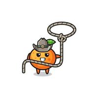 le cowboy mandarine avec corde lasso vecteur