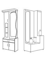 pansement table et autre meubles. pansement pièce dans contour style. intérieur pièce avec miroir vanité maquillage et accessoires. vecteur illustration.