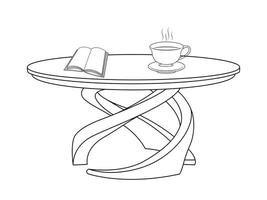 café et thé table avec verre et en bois tableau, tasse de chaud thé et thé feuille sur le en bois table et le thé plantations Contexte vecteur