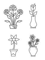 fleurs et marmites, intérieur conception, magnifique fleurs végétaux, plante contour dessin vecteur ensemble, plantes succulentes dans marmites. fleurs dans une pot.