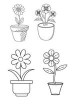 fleurs et marmites, intérieur conception, magnifique fleurs végétaux, plante contour dessin vecteur ensemble, plantes succulentes dans marmites. fleurs dans une pot.