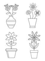 fleurs et marmites, intérieur conception, magnifique fleurs végétaux, plante contour dessin vecteur ensemble, plantes succulentes dans marmites. fleurs dans une pot.