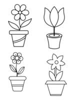 fleurs et marmites, intérieur conception, magnifique fleurs végétaux, plante contour dessin vecteur ensemble, plantes succulentes dans marmites. fleurs dans une pot.