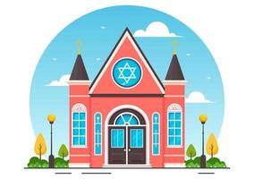 synagogue bâtiment ou juif temple vecteur illustration avec religieux, hébreu ou judaïsme et Juif culte endroit dans plat dessin animé Contexte