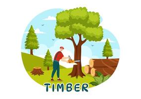 Charpente vecteur illustration avec homme couper bois et arbre avec bûcheron travail équipement machinerie ou tronçonneuse à forêt dans plat dessin animé Contexte