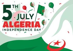 content Algérie indépendance journée vecteur illustration avec agitant drapeau et carte dans nationale vacances plat dessin animé Contexte conception