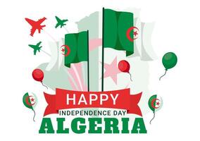 content Algérie indépendance journée vecteur illustration avec agitant drapeau et carte dans nationale vacances plat dessin animé Contexte conception