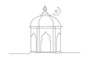 mosquée avec lune continu contour vecteur. islamique ligne art concept. vecteur