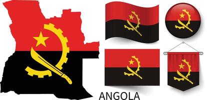 le divers motifs de le angola nationale drapeaux et le carte de l'Angola les frontières vecteur