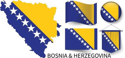 le divers motifs de le Bosnie et herzégovine nationale drapeaux et le carte de Bosnie et herzégovine les frontières vecteur