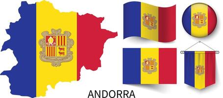 le divers motifs de le andorre nationale drapeaux et le carte de d'Andorre les frontières vecteur