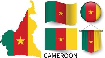 le divers motifs de le Cameroun nationale drapeaux et le carte de du cameroun les frontières vecteur