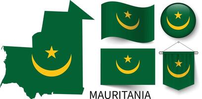 le divers motifs de le Mauritanie nationale drapeaux et le carte de la Mauritanie les frontières vecteur