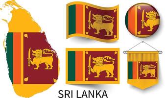 le divers motifs de le sri lanka nationale drapeaux et le carte de sri celui du Lanka les frontières vecteur