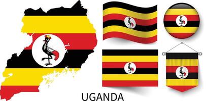 le divers motifs de le Ouganda nationale drapeaux et le carte de l'Ouganda les frontières vecteur