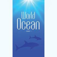 8e juin monde océan journée concept affiche avec Soleil des rayons effet vecteur