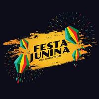 festa Junina fête abstrait carte avec les lampes et feux d'artifice vecteur