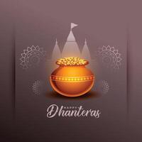 content dhanteras vacances Contexte avec temple et d'or pièce de monnaie pot vecteur