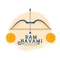 shree RAM navami vœux carte avec arc La Flèche et fleur vecteur