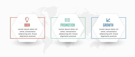 3 pas infographie processus graphique bannière avec monde carte conception vecteur