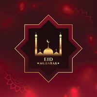 brillant eid mubarak pétillant rouge bannière avec mosquée vecteur