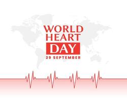 29e septembre monde cœur journée affiche avec global carte et cardiogramme vecteur