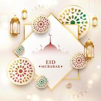 réaliste eid mubarak vœux salutation avec islamique décorations vecteur