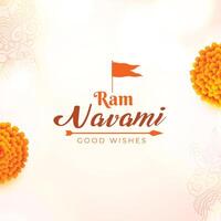 RAM navami navratri salutation avec fleurs vecteur