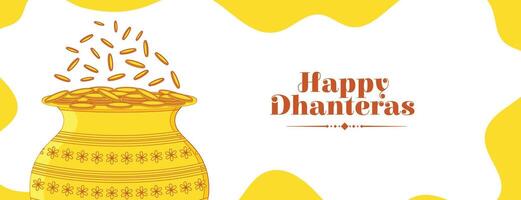 content dhanteras de fête fond d'écran avec pot et d'or pièce de monnaie conception vecteur