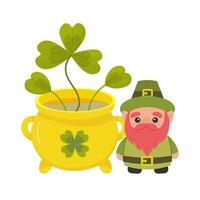 st patrick's jour, mignonne lutin avec d'or trèfle pot, . vecteur illustration sur blanc Contexte pour carte postale, T-shirt, autocollant,